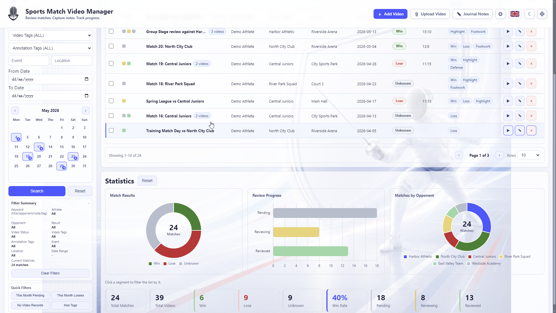Sports Video Manager home page mockup