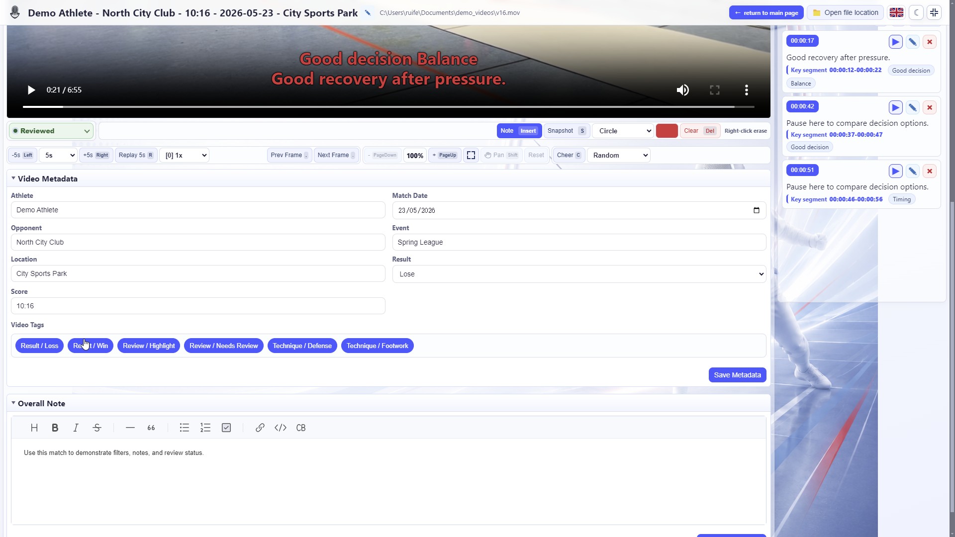 Overall review note editor