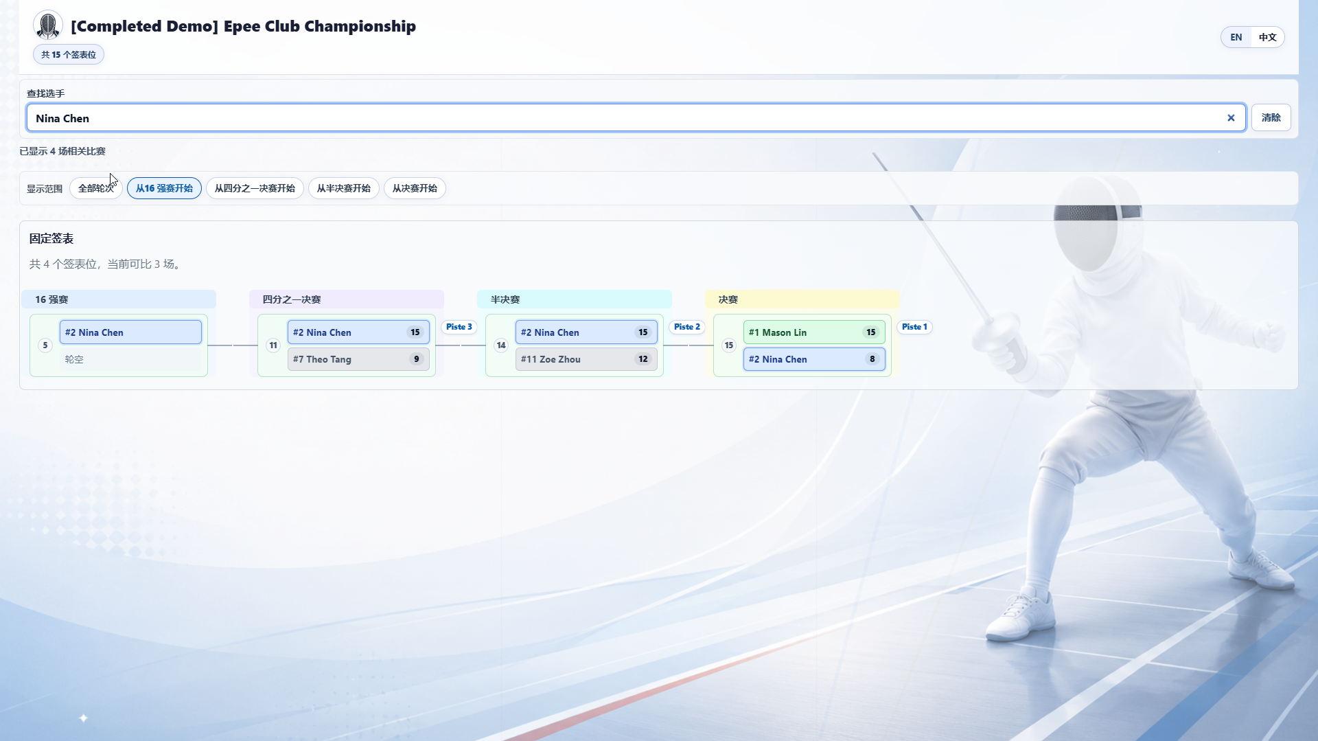 Fencer bracket path search
