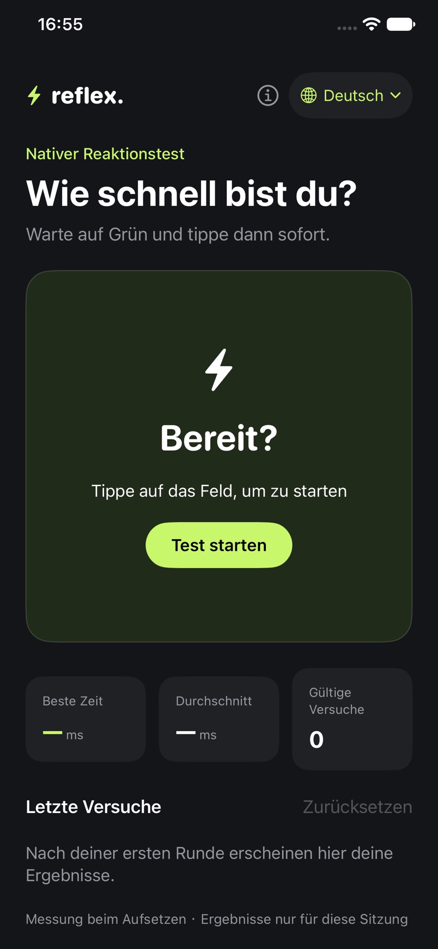 Reaction test in progress